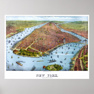 Póster Mapa pictórico vintage de Nueva York (1879)