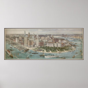 Póster Mapa pictórico vintage de Nueva York (1914)