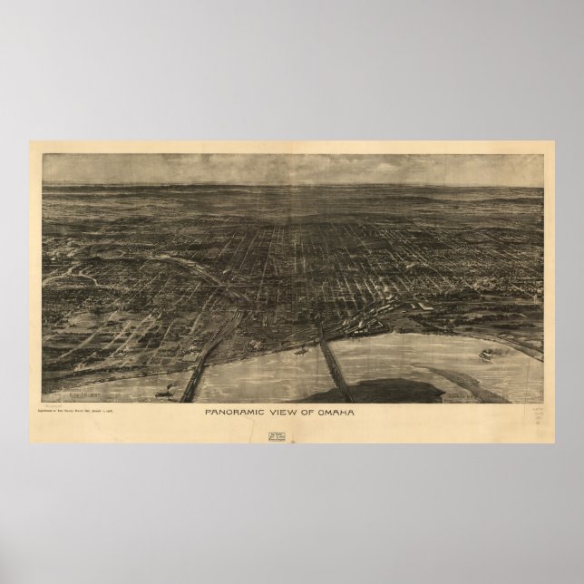 Póster Mapa pictórico vintage de Omaha Nebraska (1906) (Frente)