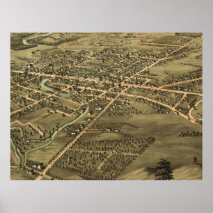 Póster Mapa pictórico vintage de Pontiac Michigan (1867)