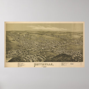 Póster Mapa pictórico vintage de Pottsville PA (1889)