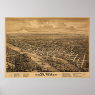 Póster Mapa pictórico vintage de Salem Oregon (1876)