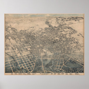 Póster Mapa pictórico vintage de San Antonio TX (1886)