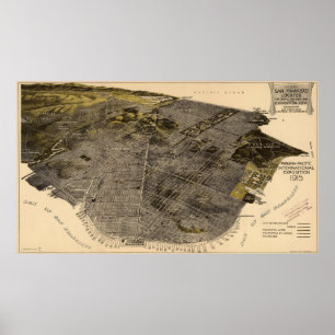 Póster Mapa pictórico vintage de San Francisco (1915)