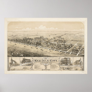 Póster Mapa pictórico vintage de Sea Isle City NJ (1885)