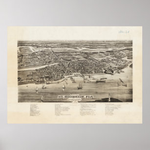 Póster Mapa pictórico vintage de St. Augustine FL (1885)