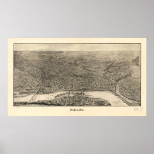 Póster Mapa pictórico vintage de St. Paul Minnesota (1906