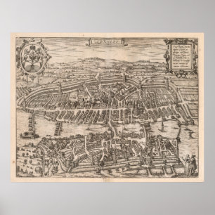 Póster Mapa pictórico vintage de Zurich Suiza (1581)