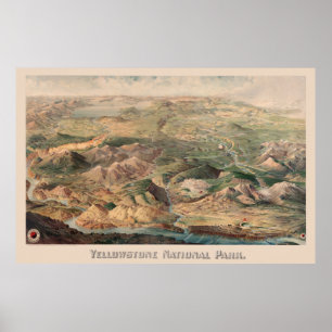 Póster Mapa pictórico vintage del Parque Yellowstone (190