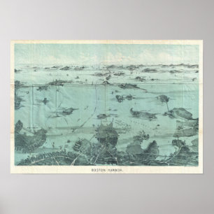 Póster Mapa pictórico vintage del puerto de Boston (1897)