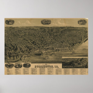 Póster Mapa pintoresco de Burlington Iowa (1889)