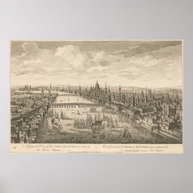 Póster Mapa pintoresco de Londres y el Támesis (Frente)