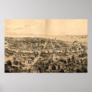 Póster Mapa pintoresco de Milwaukee WI (1854)