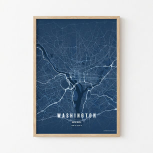Póster Mapa Plano Azul de Washington D.C. Regalo A