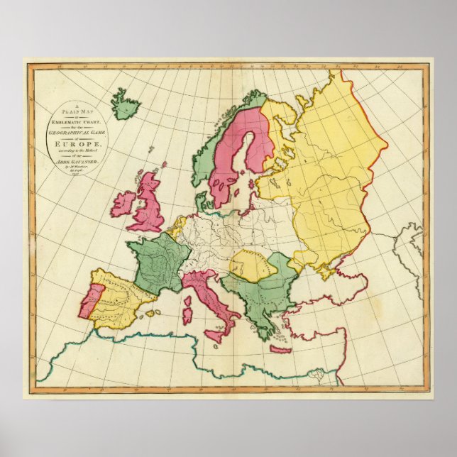 Póster Mapa plano de Europa (Frente)