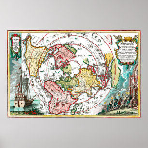 Póster Mapa plano de la tierra del viaje de Magellan