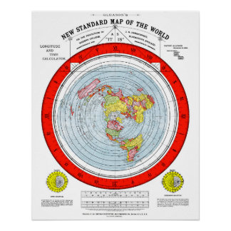 Póster Mapa plano de la Tierra estándar de la camiseta mu