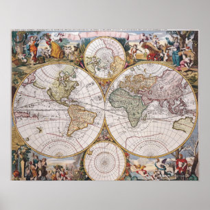 Póster Mapa polar del hemisferio doble
