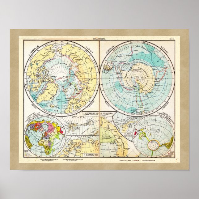 Póster Mapa polar en alemán (Frente)