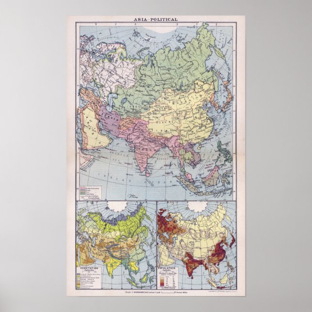 Póster Mapa político | Asia (Frente)