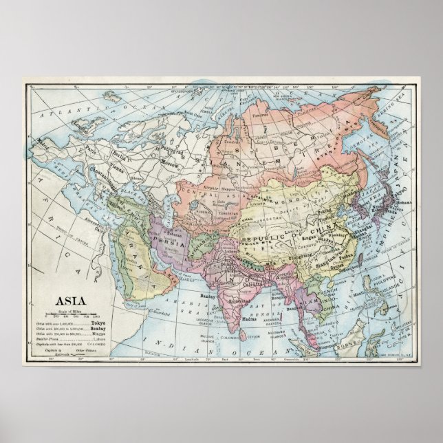 Póster Mapa político de Asia (1916) (Frente)