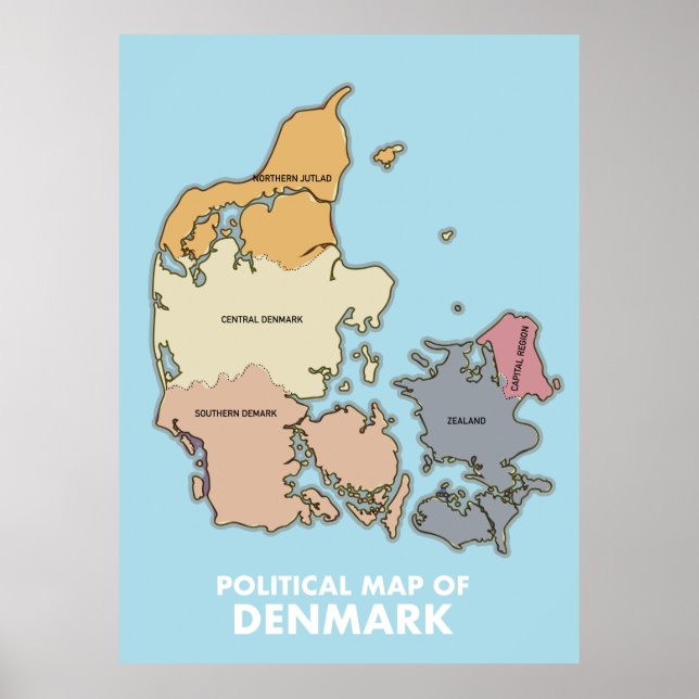 Póster Mapa político de Dinamarca (Frente)