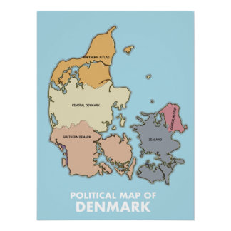 Póster Mapa político de Dinamarca