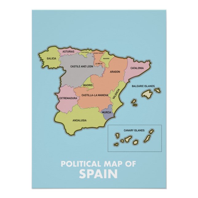 Póster Mapa político de España. (Anverso)