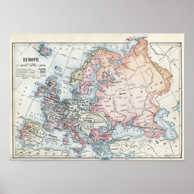 Póster Mapa político de Europa (1916) (Frente)
