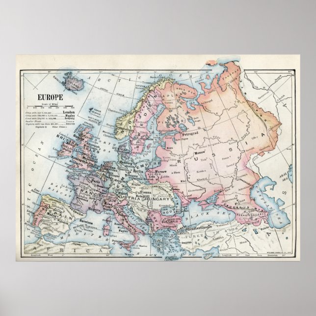 Póster Mapa político de Europa (1916) (Frente)