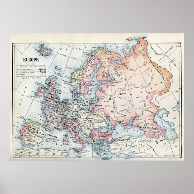 Póster Mapa político de Europa (1916) (Frente)
