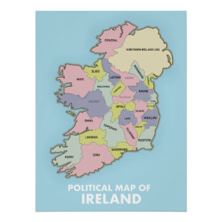 Póster Mapa político de Irlanda.