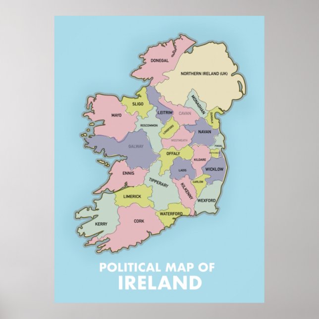 Póster Mapa Político De Irlanda. (Frente)