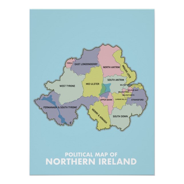 Póster Mapa Político De Irlanda Del Norte. (Anverso)