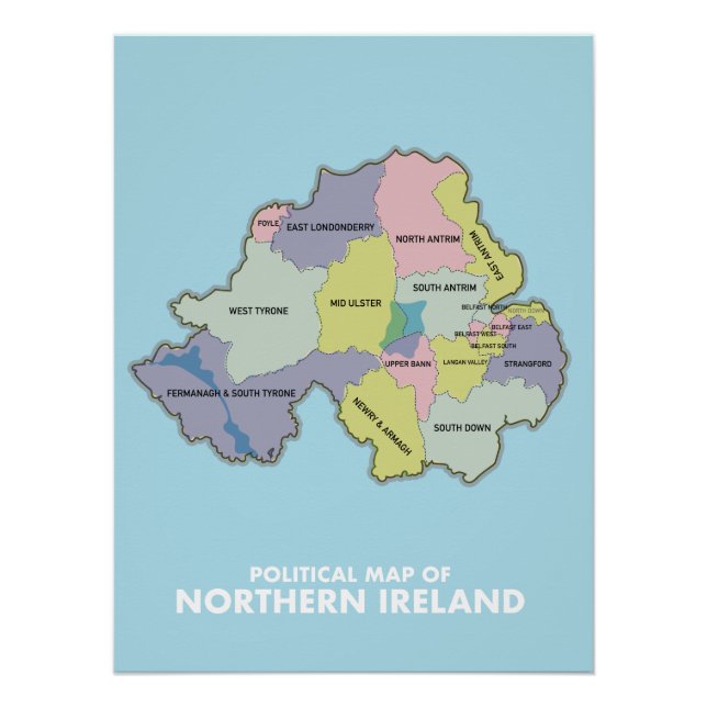 Póster Mapa Político De Irlanda Del Norte. (Anverso)