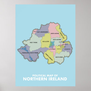 Póster Mapa Político De Irlanda Del Norte.