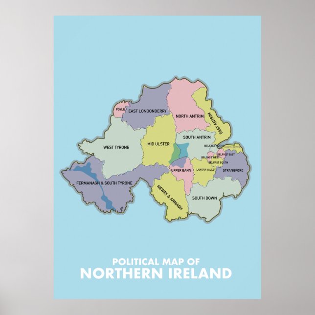 Póster Mapa Político De Irlanda Del Norte. (Frente)