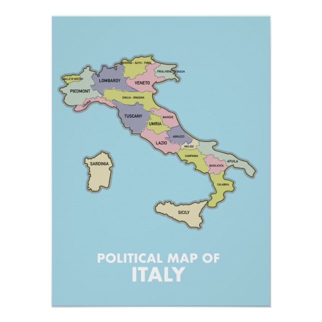 Póster Mapa político de Italia (Anverso)