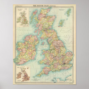 Póster Mapa político de las Islas Británicas