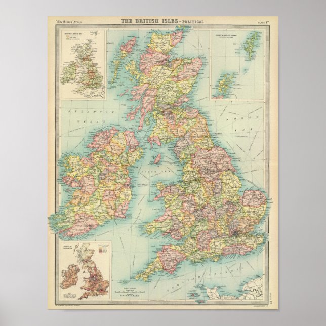 Póster Mapa político de las Islas Británicas (Frente)