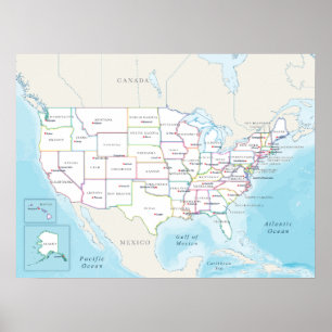 Póster Mapa político de los Estados Unidos con capitales