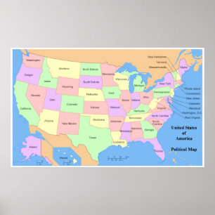 Póster Mapa político de los Estados Unidos de América