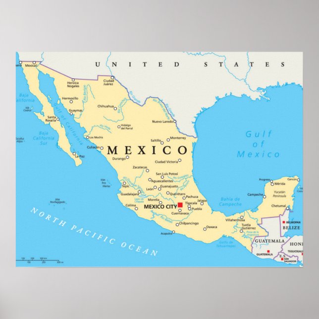 Póster Mapa político de México (Frente)