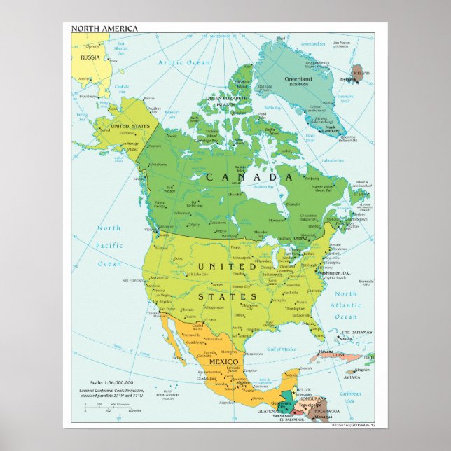 Póster Mapa político de Norteamérica (Frente)