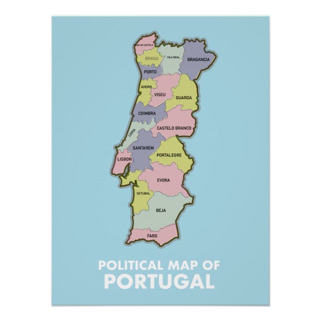 Póster Mapa político de Portugal (Anverso)