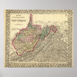 Póster Mapa político de Virginia Occidental