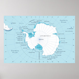 Póster Mapa político del continente de Antártida.