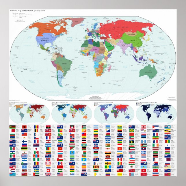 Póster Mapa político del mundo, 2019 (Nuestro país justo) (Frente)