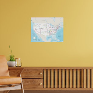 Póster Mapa político digital de los Estados Unidos.