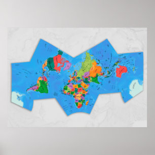 Póster Mapa político mundial de la proyección de Cahill-C